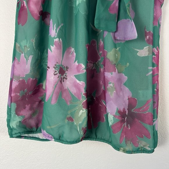 Sweet Pea Womens XL Teal/ Purple Floral Sleeveless Tie Scarf Mockneck Blouse - Picture 7 of 8